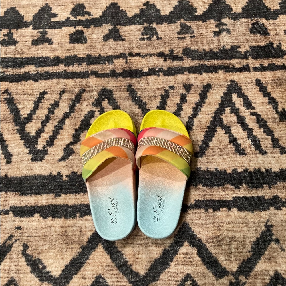 Girls Colorful Slide Sandals with Rhinestone Detail